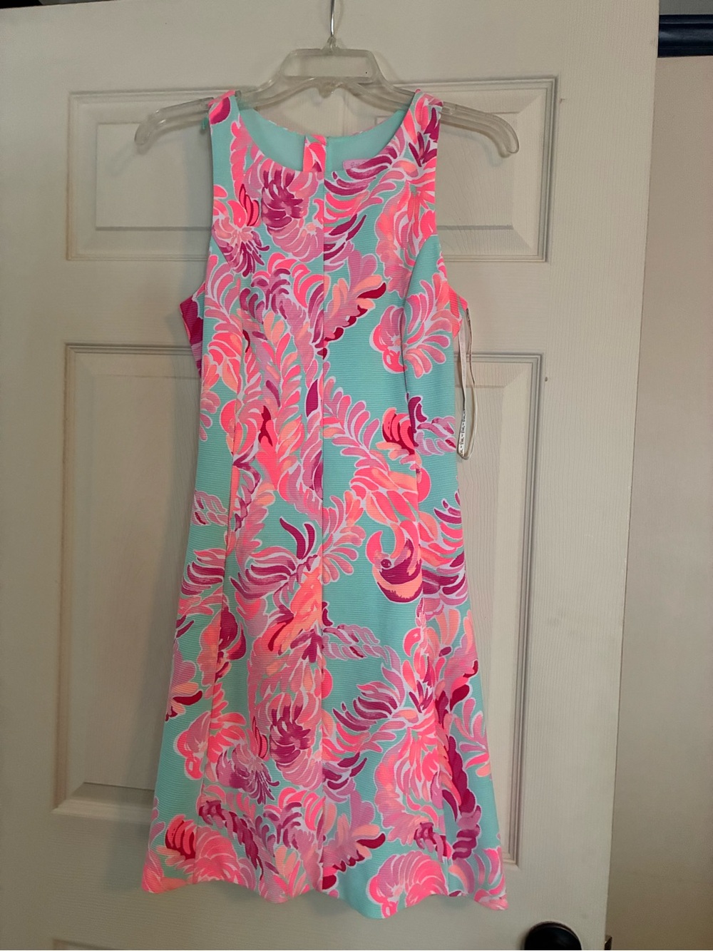 Lilly Pulitzer Sleeveless Floral Shift Dress in Aqua and Pink lined halter back